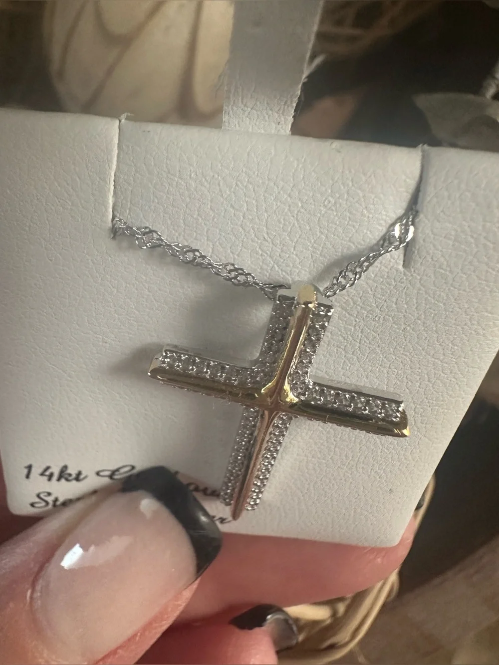 Ladies two toned cross pendant with cubic zirconias 18”new in box